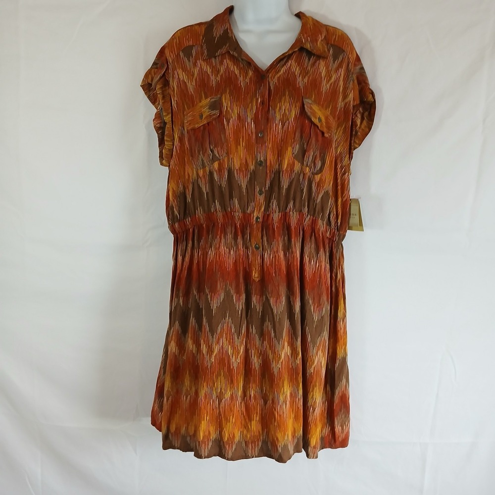 Sonoma Dress Brown Chevron Pattern 1/2  Button  SZ X  NWT Casual Fall Work Wear